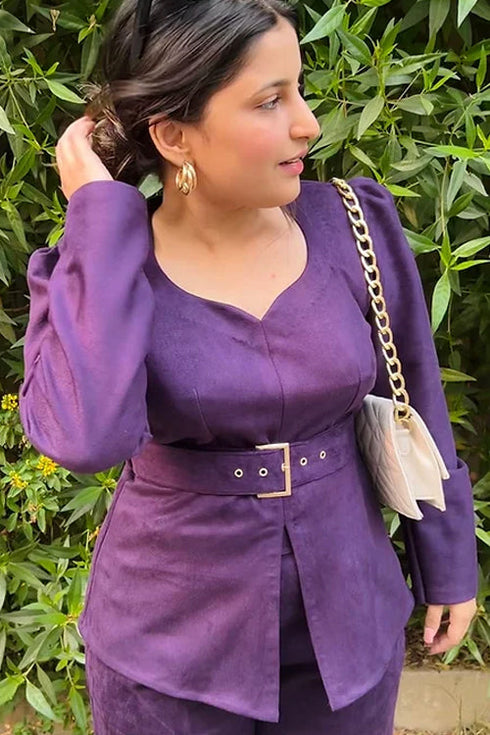 Stylish Purple Suede Coord